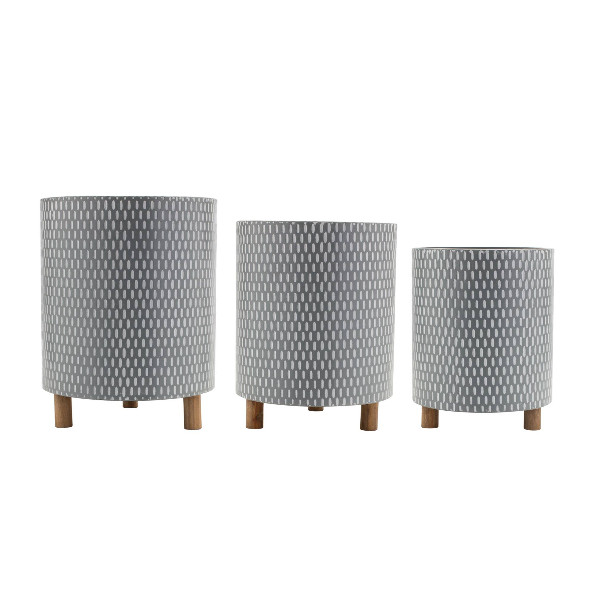 Geometric Design Iron Metal Planters with Wood Legs Set